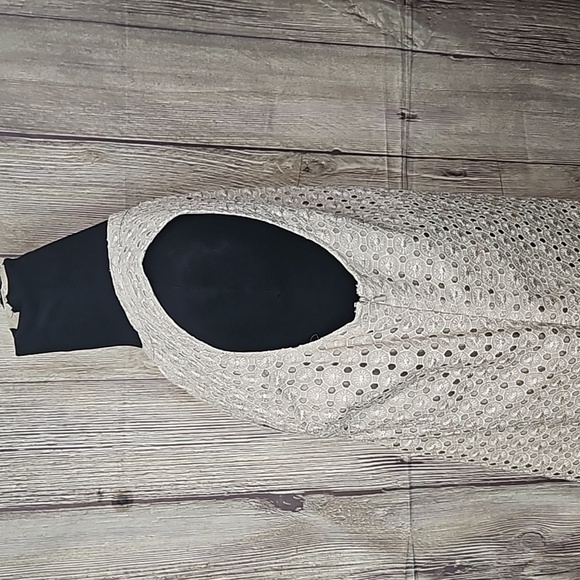 Michael Kors Neutral Shimmer Gold Eyelet Dress Sz 10 - Picture 5 of 11